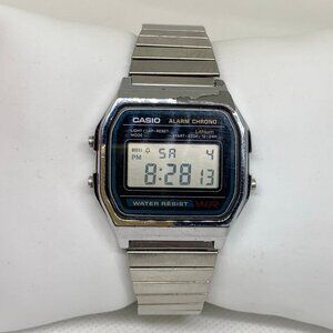 Vintage Casio 593 A158W Digital Watch Unisex 33mm SilverTone 7”  running